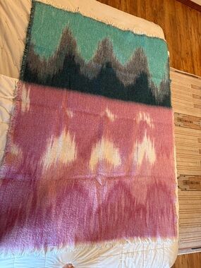 Anthropologie Teal & pink Cozy Woven Throw